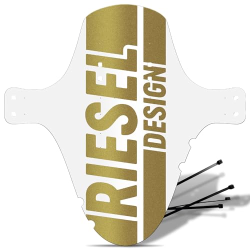 Riesel Design® 1x Mudguard - kol:OSS - XL MTB Schutzblech inkl. Kabelbinder/Stylischer MTB Schmutzfänger/Mountainbike Schutzblech als Spritzschutz für alle Radgrößen (White-Gold) von Rie:Sel Design