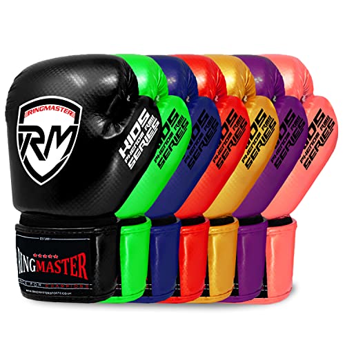 RingMasterUK Kinder Boxhandschuhe CarbonTECH Martial Arts Kickboxen Junior Stanzhandschuhe (Schwarz, 4 oz) von RingMasterUK