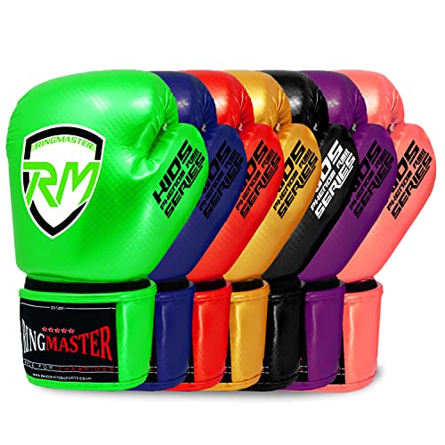 ringmasteruk Kinder Carbon Boxhandschuhe Leder Training Sparring Boxsack mitt, Kinder, grün von RingMasterUK