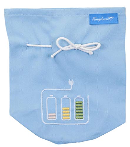 Aufbewahrung Ladegeräte/Ladekabel Tasche/Kabel Organizer Blau 21 x 18 cm Stickerei 100% Baumwolle Fairtrade Ringelsuse von Ringelsuse