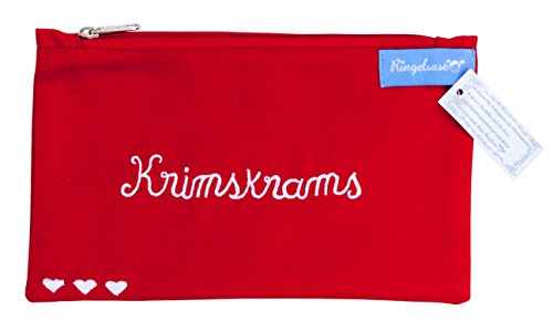 Kosmetiktäschchen Krimskrams Rot Weiß Bestickt Damen 12 x 20 cm Baumwolle Fairtrade Ringelsuse von Ringelsuse