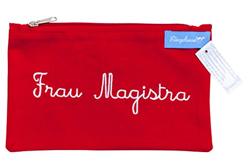 Roter Kosmetikbeutel zum Uniabschluss Frau Magistra 12 x 20 cm Baumwolle Ringelsuse von Ringelsuse