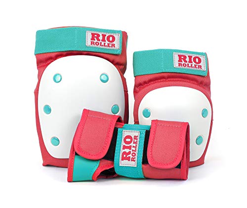 Rio Roller Dreifach-Pad-Set Schutzset für Skateboard, Unisex, für Erwachsene, Mehrfarbig (Red/Mint), L von Rio Roller