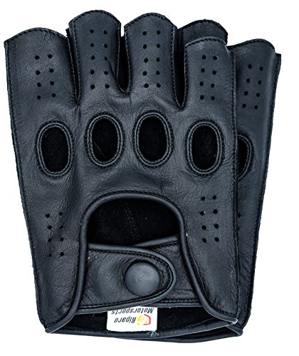 Riparo Herren Leder Reverse genäht Fingerlos Half-Finger Auto Fahren Motorrad Reiten Handschuhe (XL, Schwarz) von Riparo