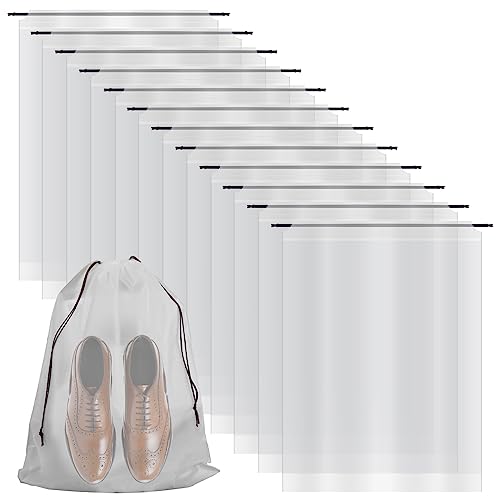 Riuog 12 Stück Transparente Schuhtaschen mit Seil, tragbare Aufbewahrungstasche, für Reisen, große transparente Schuh Organizer, Aufbewahrungstasche mit Kordelzug für Männer und Frauen (Weiß, 40*50CM) von Riuog