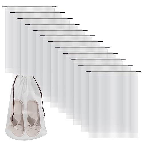 Riuog 12 Stück Transparente Schuhtaschen mit Seil, tragbare Aufbewahrungstasche, für Reisen, große transparente Schuh Organizer, Aufbewahrungstasche mit Kordelzug für Männer und Frauen (Weiß, 30*40CM) von Riuog