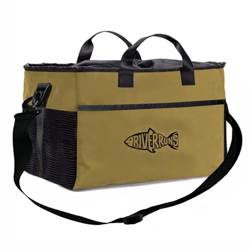 Riverruns Angeln Jagd Wathose Tasche mit belüftetem Netz, Wathose Stiefel Tasche, Fliegenfischen Rucksack zum Angeln, Wandern, Camping (groß, khaki) von Riverruns