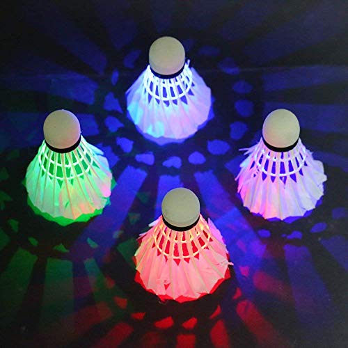 Lypumso LED Badminton Bälle, 4 Stücke LED Licht Federballs, Gänsefeder Federball Leuchtend, Badminton Federbälle für Nacht Sport Outdoor und Innenräume von Lypumso