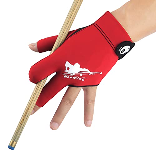 Schnell trocknende atmungsaktive Billardhandschuhe, Shooters Carom Snooker Queue Sport Handschuh passt auf die linke Hand (Rot-Linke Hand, XXL) von Roaming