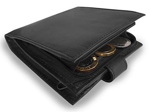 Roamlite Herren Männer Leder Geldbörse aus weichem Echtleder – RV Fach für Notizen - Separates Münzfach mit Reisverschluss - 11cm x 9 x 2cm RL180 Schwarz von Roamlite
