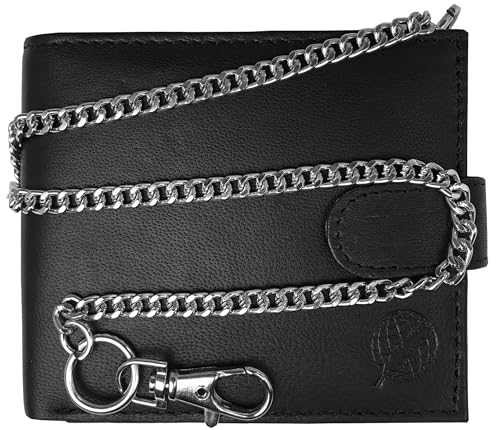 RFID Schutz Herren Bikerbörse Leder Geldbörse - Kreditkarten Brieftasche mit Kette - 43cm Kette - 4 Kreditkartenfächer - Münzfach mit Druckknopf - Geschenkbox - von Roamlite RL506KRFIDX von Roamlite