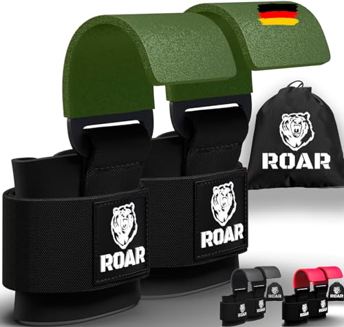 Roar® Gewichtheben Haken, Zughilfen Krafttraining, Bodybuilding Straps, Zughilfen Bodybuilding, Kreuzheben Zughilfe, Easylift Gewichtheben Griff Schnallen, Riemchen Turnen (Grün) von Roar