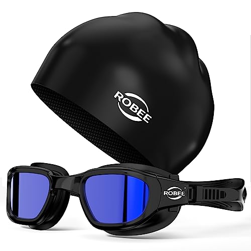 Robee Schwimmbrille Silikon Badekappe und Tragetasche, polarisierte Poolbrille für Erwachsene, Männer, Frauen, Jugendliche von Robee