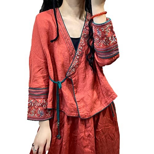 Rock88 Frauen Cheongsam Bluse Im Traditionellen Chinesischen Stil Retro Elegante Qipao Cardigan Tops Frühling Stickerei Oberhemd Kleidung,Orange,One Size von Rock88