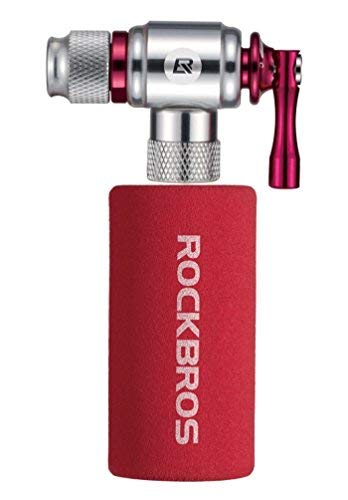 ROCKBROS CO2 Kartuschenpumpe CO2 Inflator Fahrrad Minipumpe für Mountainbike Rennrad Presta & Schrader Ventil mit Isolierter Hülle Rot von ROCKBROS