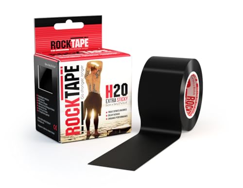 Rocktape Kinesiologisches Tape Athleten, extra klebrig + wasserabweisend, reduziert Schmerzen und Verletzungen, 5 cm x 5 m, ungeschnitten, H2O Schwarz,, 1 Stück (1er Pack) von RockTape