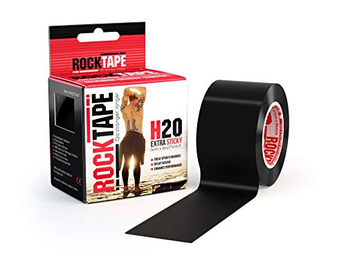 Rocktape Kinesiologisches Tape Athleten, extra klebrig + wasserabweisend, reduziert Schmerzen und Verletzungen, 5 cm x 5 m, ungeschnitten, H2O Schwarz,, 1 Stück (1er Pack) von RockTape