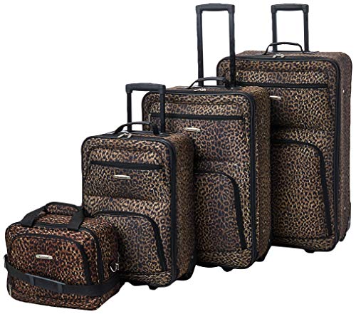 Rockland 4-teiliges Gepäck-Set, Einheitsgröße, 4-teiliges Gepäckset, Leopard, Einheitsgröße, Dschungel Softside Aufrechtes Gepäck-Set von Rockland