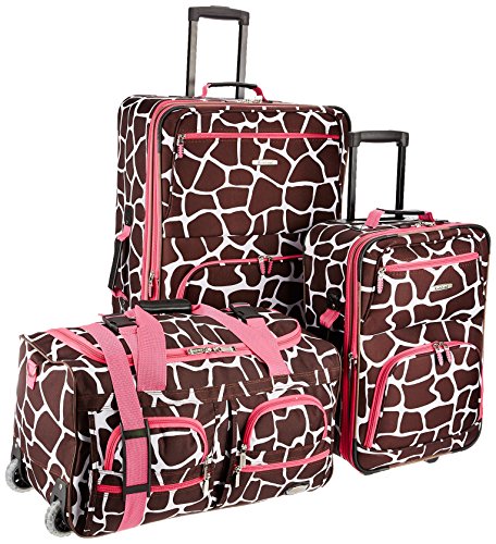 Rockland 3-teiliges Gepäck-Set, transparent, 3-teiliges Gepäck-Set, Rosa/Giraffenmuster, Einheitsgröße, Vara Softside 3-teiliges Handgepäck-Set von Rockland