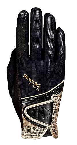 Roeckl Sports Reithandschuh Madrid, Turnier Sommer Handschuh, Schwarz/Gold 10.5 von Roeckl