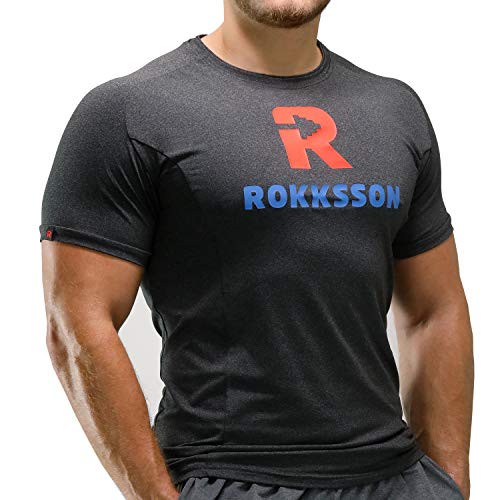 Rokksson Fitness T-Shirt Herren - Slim Fit Kurzarm Bekleidung für Workout und Training (Dunkelgrau, S) von Rokksson