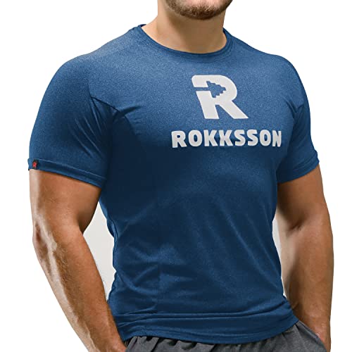 Rokksson Fitness T-Shirt für Herren - Kurzarm-Funktionsshirt, Slim Fit - Für Bodybuilding, Crossfit, Workout & Training - Atmungsaktiv & schnelltrocknend (Flaggenblau, L) von Rokksson