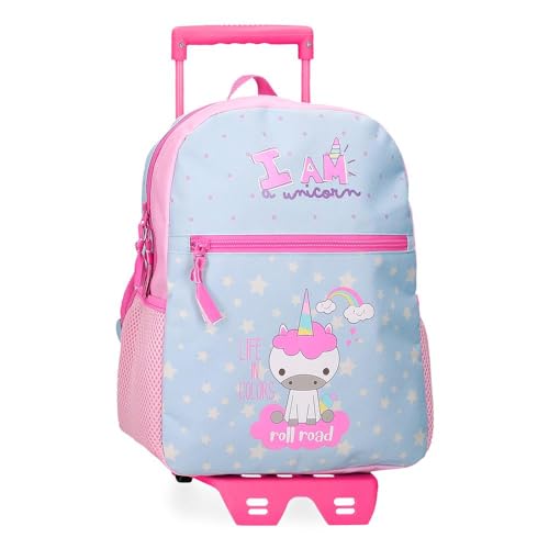 Roll Road I Am a Unicorn Schulrucksack mit Trolley, blau, 27 x 33 x 11 cm, Polyester, 9,8 l, blau, Schulrucksack mit Trolley von Roll Road