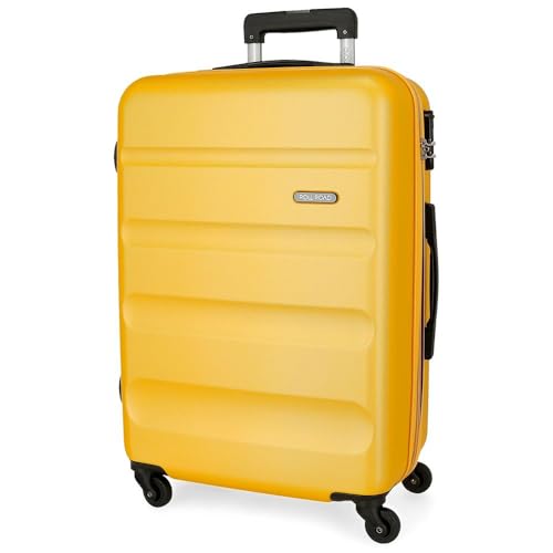 ROLL ROAD Flex-Koffer, groß, Ocker, 51 x 75 x 28 cm, aus ABS-Kunststoff, seitlicher Kombinationsverschluss, 91 l, 3,96 kg, 4 Rollen, gelb, Talla única, großer Koffer von Roll Road