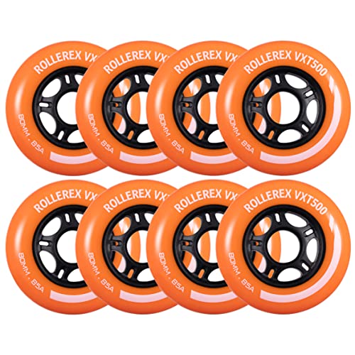 Rollerex VXT500 Inline-Skate-Rollen (8er-Pack) (verschiedene Größen und Farben erhältlich) (Sunrise Orange, 72 mm) – für drinnen und draußen – für Rollerblatt-Räder geeignet von Rollerex