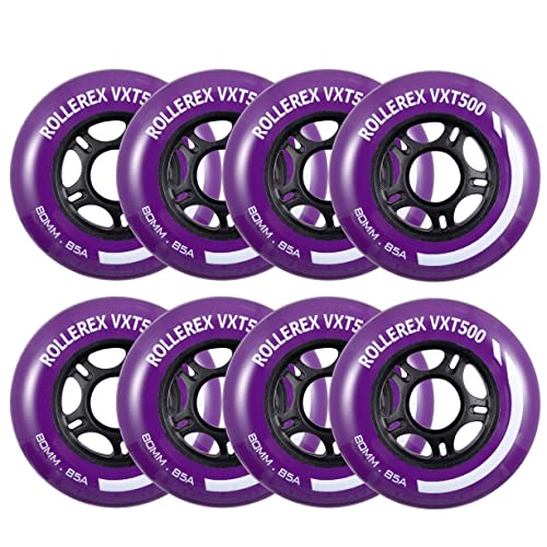 Rollerex VXT500 Inline-Skate-Rollen (8er-Pack) (verschiedene Größen und Farboptionen erhältlich) (Königsviolett, 80 mm) – für drinnen und draußen – geeignet für Rollenradersatz von Rollerex