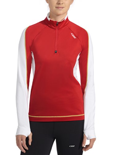 Rono Damen Langarm Top Zip Shirt Polarisarctic, Fiery Red/White (1182), S von Rono