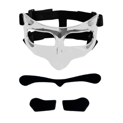 Ronyme Basketball-Maske, Gesichtsmaske für Erwachsene, Verstellbarer Gummiriemen, Basketball-Nasenschutz, Gesichtsschutz für gebrochene Nase, für Fußball, Klarer schwarzer Aufkleber von Ronyme