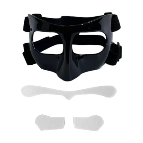 Ronyme Basketball-Maske, Gesichtsmaske für Erwachsene, Verstellbarer Gummiriemen, Basketball-Nasenschutz, Gesichtsschutz für gebrochene Nase, für Fußball, Schwarzer transparenter Aufkleber von Ronyme