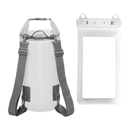 Ronyme Wasserdichter Dry Bag-Rucksack mit wasserdichter Telefonhülle, 5 l, wasserdichte Aufbewahrungstasche, verstellbare Schultergurte für Wassersport, Weiß von Ronyme