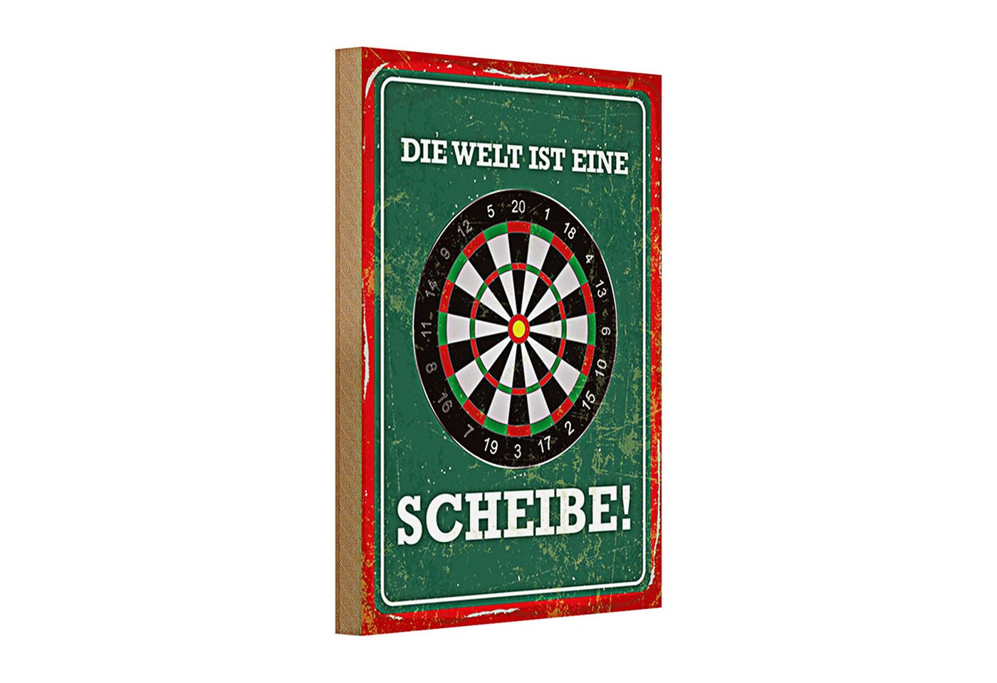 Roomando Holzbild Holzschild Spruch 20x30cm Die Welt ist eine Scheibe Dartscheibe Dart von Roomando