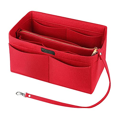 Ropch Handtaschen Organizer, Filz Taschenorganizer Bag in Bag Innentaschen Handtaschenordner mit Abnehmbare Reißverschluss-Tasche und Schlüsselkette (Rot, XL) von Ropch