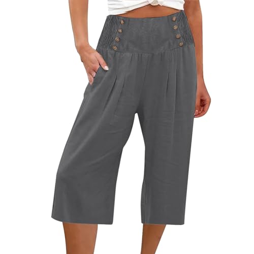 Angebote Jeans Shorts Damen Push Up Leggings Damen Wanderhose Baumwoll Leinen Einfarbiges 3/4 Hose Mit Taschen Gym Hose (Gray, M) von Rosennie