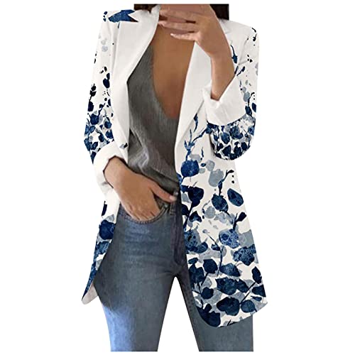 Rosennie Damen Blazer Elegant Leisure Drucken Revers Anzugjacke Langarm Loose Cardigan Leicht Slim Fit Jacke Damen Büro Cardigan Business Damenjacke Longblazer Anzug Outfit Jacket Mantel für Outdoor von Rosennie