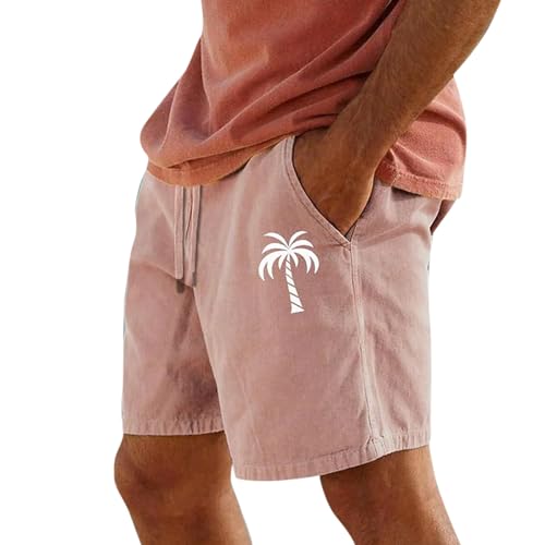 Warehouse Deals Angebote Herren-Shorts Muay Thai Shorts Badeshorts Männer Palm Bedruckt Tunnelzug Chino Shorts Mit Taschen MTB Shorts (Rosa, M) von Rosennie