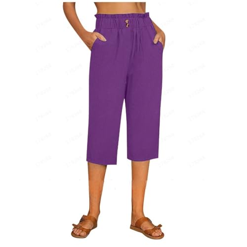 Warehouse Deals Angebote Yogahose Damen Freizeithose Damen Pyjama Hosen Damen Stretch Einfarbiges Baumwoll Leinen Freizeithose Mit Taschen MTB Hose (Lila, XXL) von Rosennie