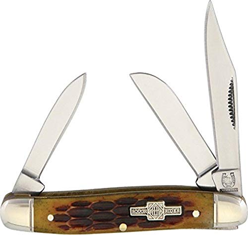 Rough Rider Small Stockman, Taschenmesser, Knochen, 440A Stahl, Outdoor, Alltag, Clip Point, Sheepfoot von Rough Rider