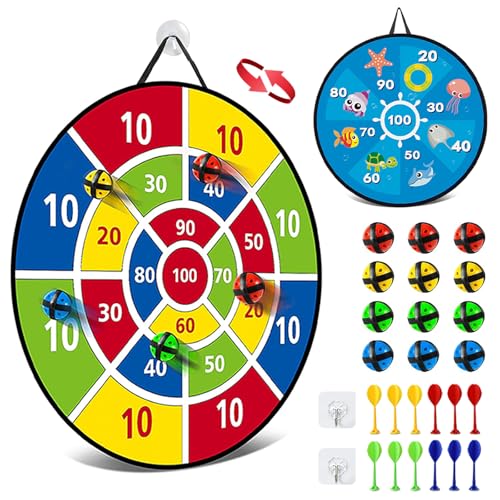 RoxNvm Dartscheibe Kinder, 26 inches Doppelseitige Dartscheibe für Kinder mit 12 klebrigen Bällen 12 Darts (Ozean von RoxNvm