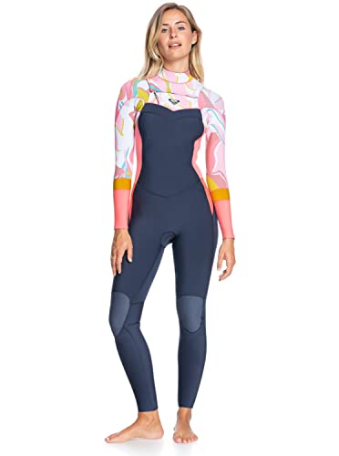 Roxy Damen 4/3mm Syncro-Chest Zip Wetsuit for Women Badeanzug, Jet Gry/Coral FLME/Temple Gold, S von Roxy