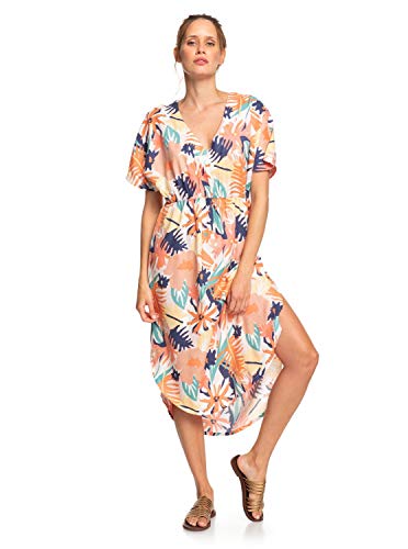 Roxy Damen Woven Dress Flamingo Shades - Kurzärmliges Midikleid Für Frauen, Peach Blush Bright Skies, L, ERJWD03428 von Roxy