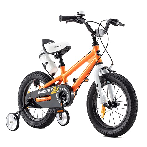 RoyalBaby Freestyle Kinderfahrrad Jungen Mädchen mit Stützräder Fahrrad 12 Zoll Orange von RoyalBaby