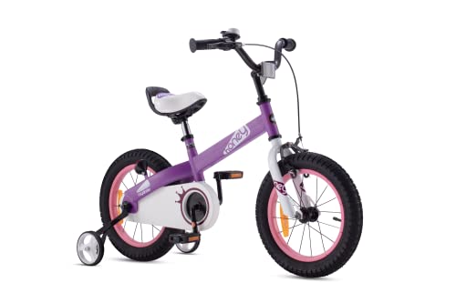 RoyalBaby Honey Kinder Fahrrad Kleinkind Fahrrad 14 Zoll, Rücktrittbremse mit Training Räder Kickstand, Unisex Mode Stile Lilac von RoyalBaby