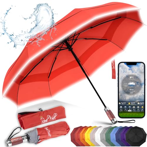 Royal Walk Regenschirm Taschenschirm Sturmfest Automatik Auf und Zu Winddichter Doppelverdeck Klein Stabil Schirm Reflektierend mit Luxuriösem Echtholzgriff für Damen und Herren Umbrella von Royal Walk