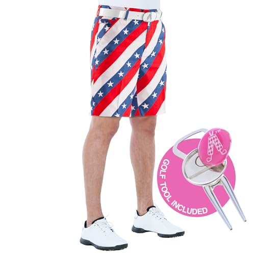 Royal und Awesome Herren Shorts ROYAL und Awesome Herren Golf Shorts - Pars und Stripes, Pars and Stripes, 32" Waist - 81 cm, RSAS3232 von Royal & Awesome