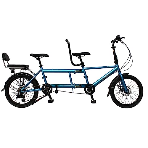 Royare Klassisches Tandem Beach Cruiser Fahrrad für Erwachsene, Faltbares Dreisitzer, 7-Gang, Maximale Belastung 200 kg,210x35x110cm/110x35x62 cm, Blue, Einheitsgröße von Royare