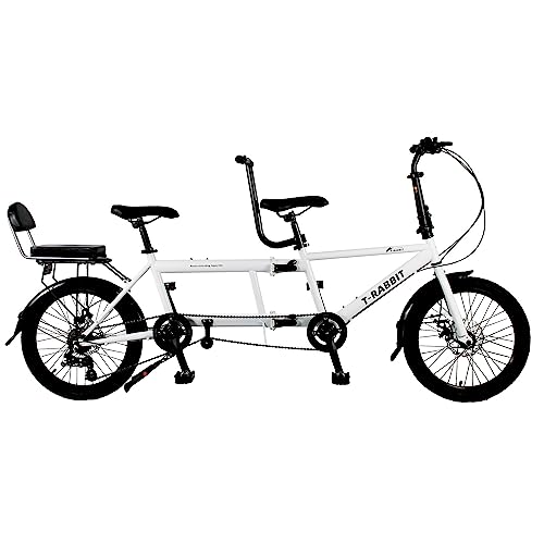Royare Klassisches Tandem Beach Cruiser Fahrrad für Erwachsene, Faltbares Dreisitzer, 7-Gang, Maximale Belastung 200 kg,210x35x110cm/110x35x62 cm, Weiß, Einheitsgröße von Royare